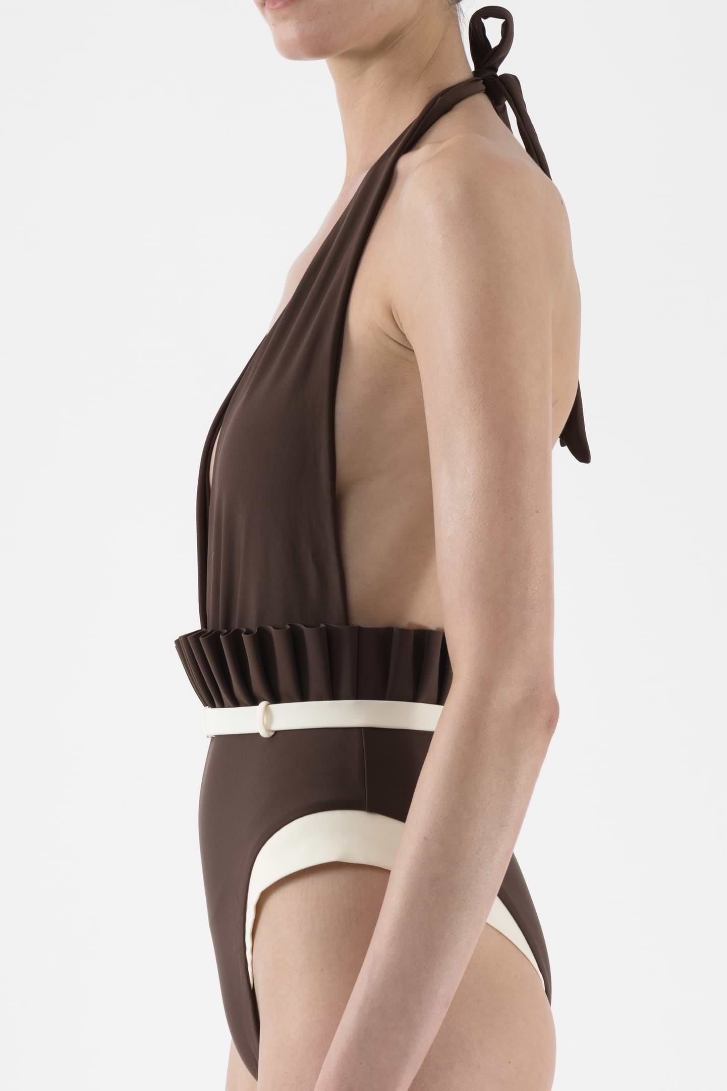 Deep V Pleated Swimsuit - Arakii