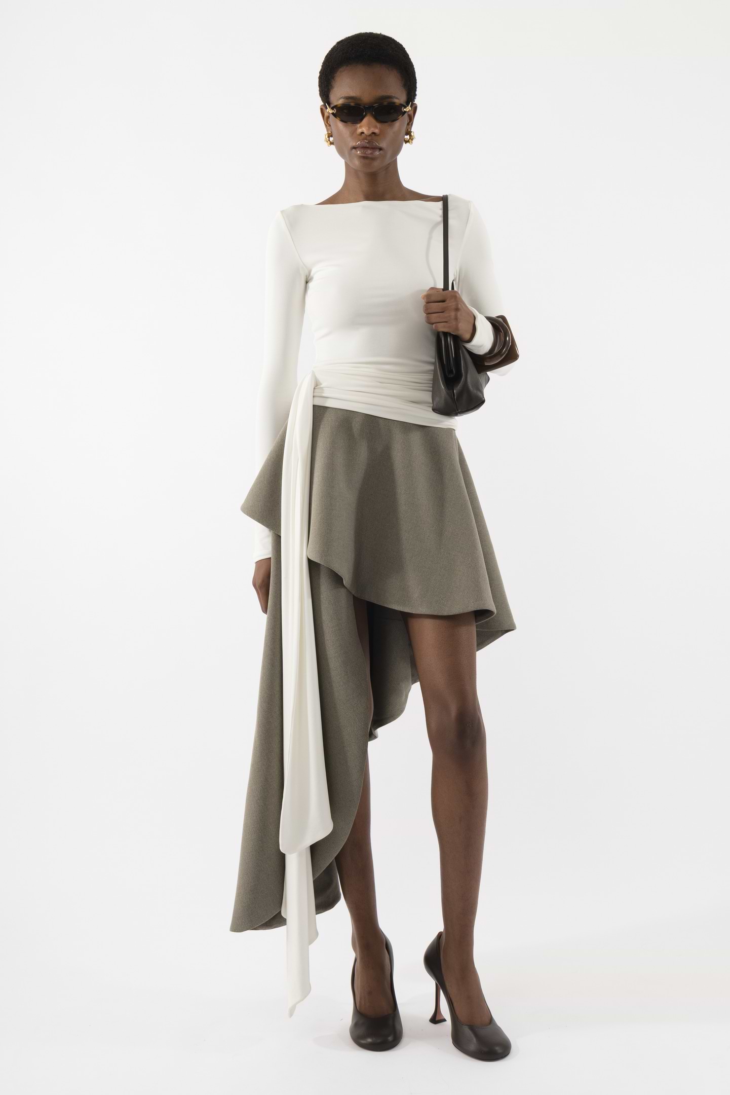 Jersey Draped Long Sleeve Dress - Arakii