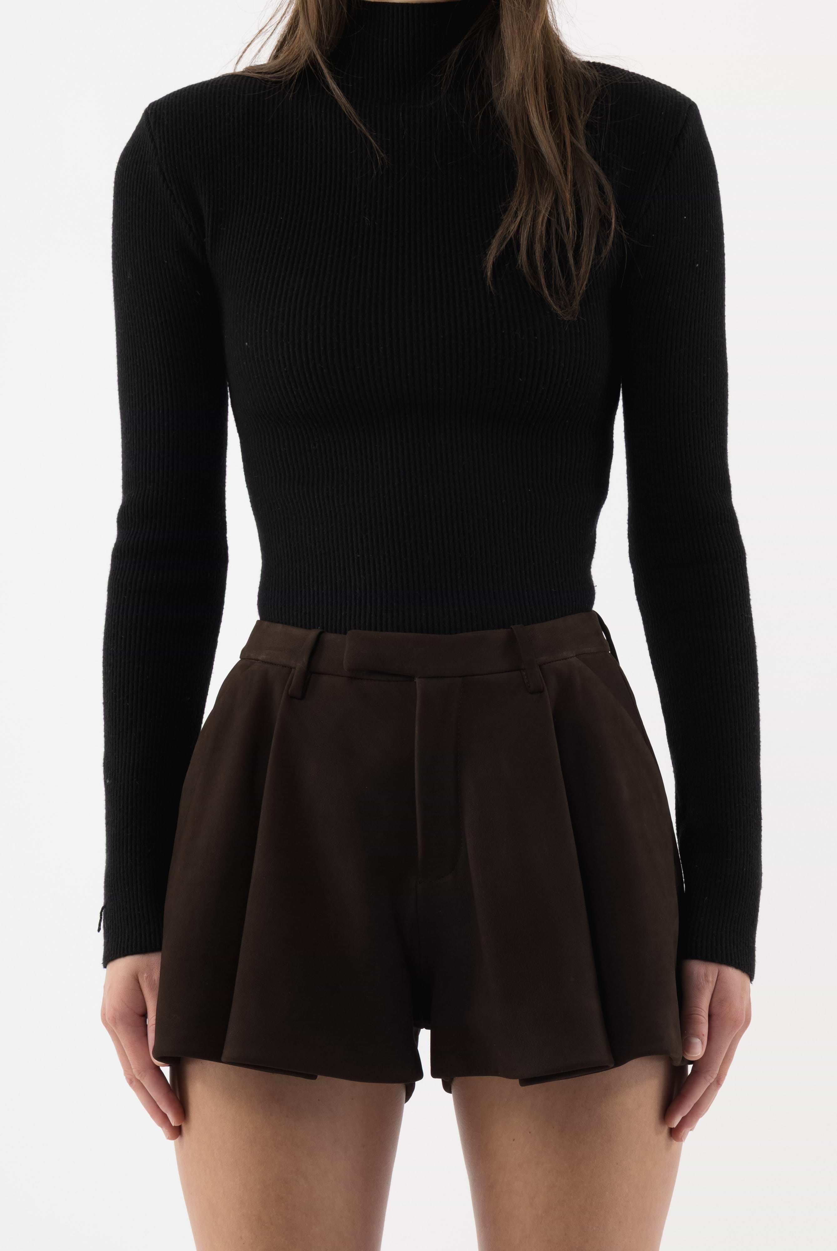 Pleated Leather Shorts