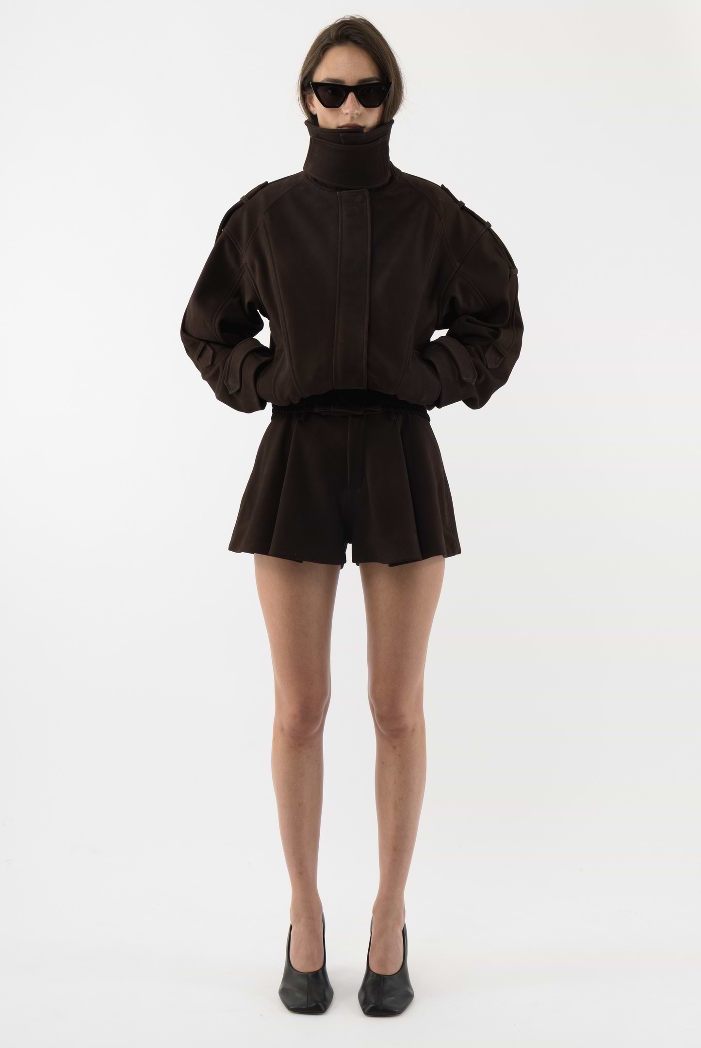 Pleated Leather Shorts