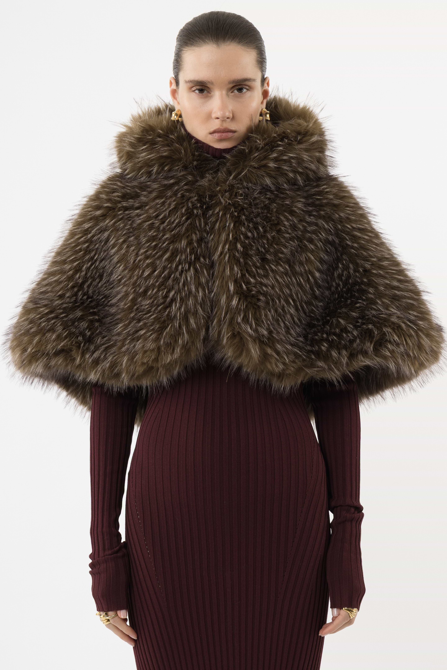 Hooded Faux Fur Cape