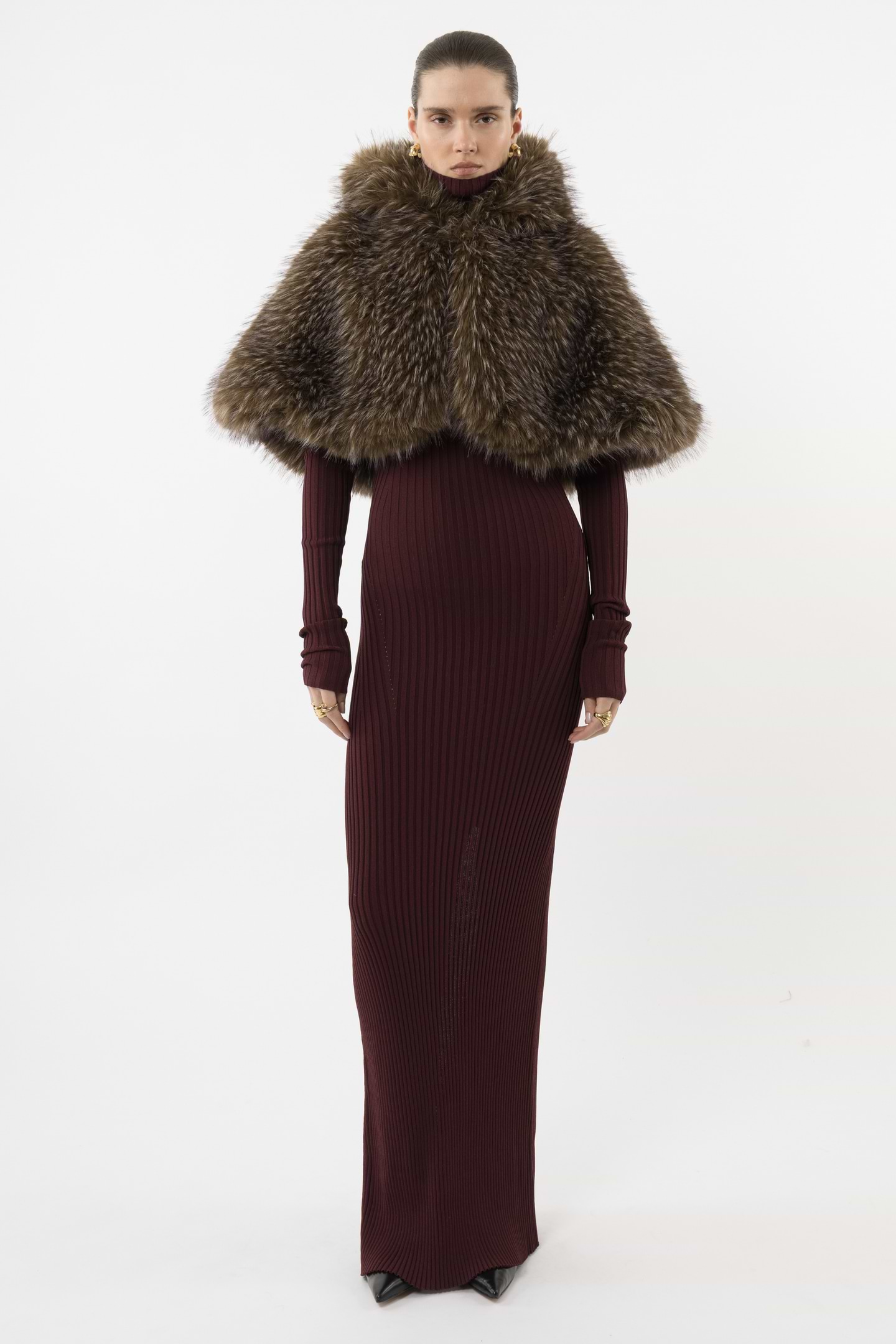 Hooded Faux Fur Cape