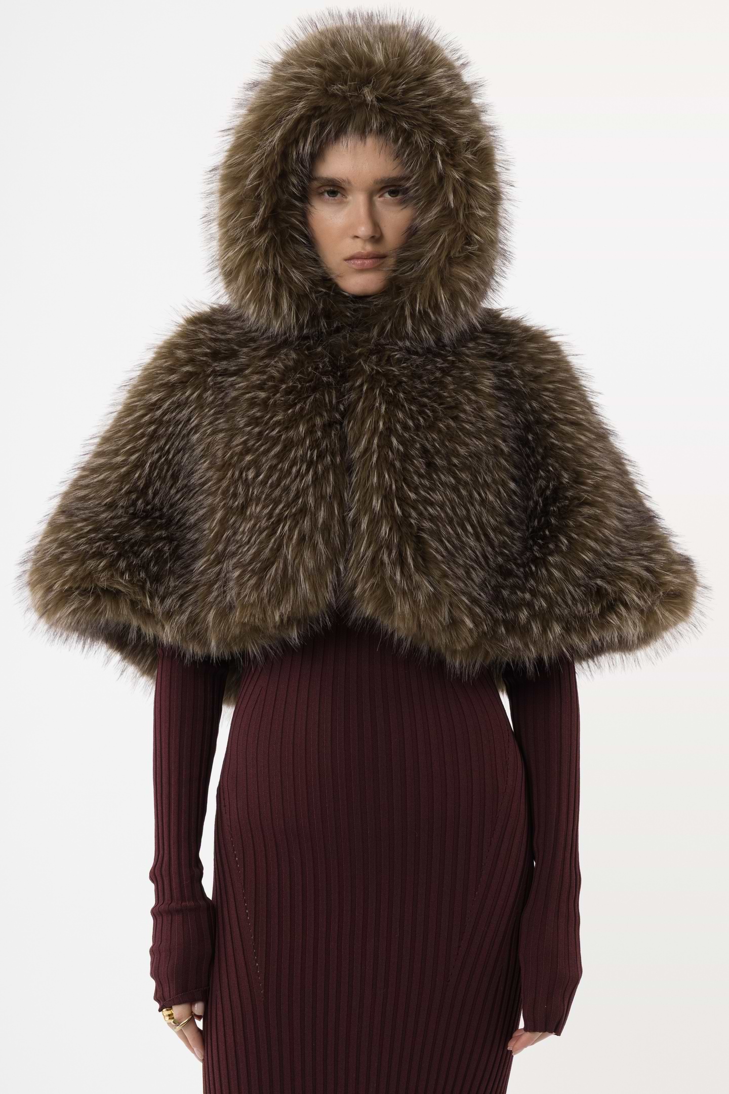 Hooded Faux Fur Cape