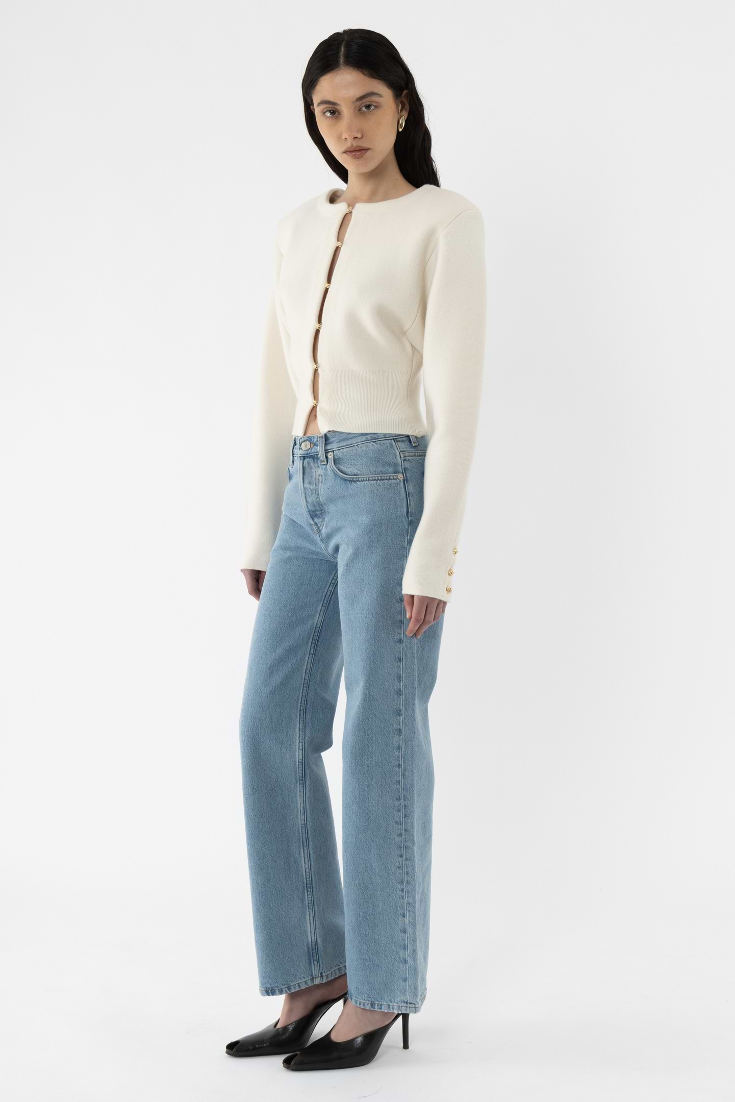 Wool Shoulder Pad Cardigan - Arakii