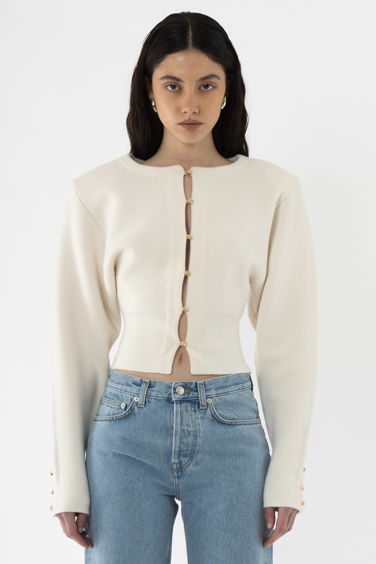 Wool Shoulder Pad Cardigan - Arakii