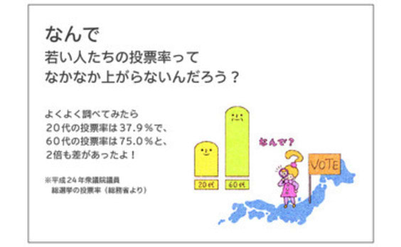 ４コマアイデア「ちょっといいカモ」

#010「若者の投票率って･･･？」