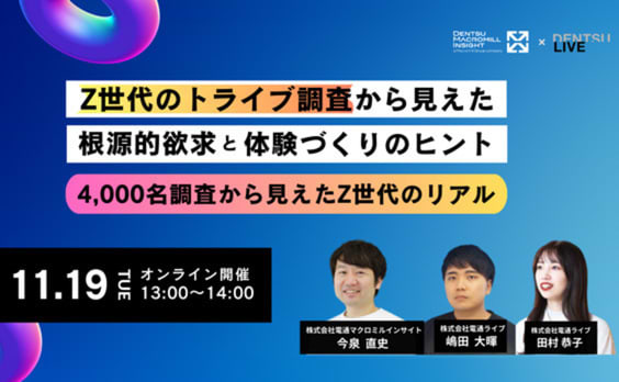 【参加者募集】電通マクロミルインサイト×電通ライブ共催ウェビナー「Z世代の『トライブ』調査から見えた【根源的欲求】と【体験づくりのヒント】～4,000名調査から見えたZ世代のリアル～」11月19日開催