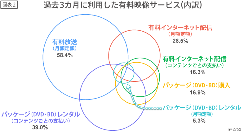 過去3カ月に利用した有料映像サービス（内訳）