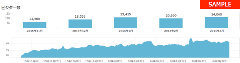 月ごとのビジター数の合計と推移が分析できます。