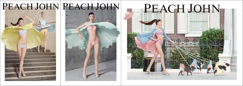 えぐちさんが手掛けた「PEACH JOHN」春の広告。「春風のいたずら」をテーマにエッジをきかせた表現で、人に見られても動じないほど魅力的な下着ということを訴求している。決していやらしくない、キュートかつ、すがすがしいイメージに仕上がっている。