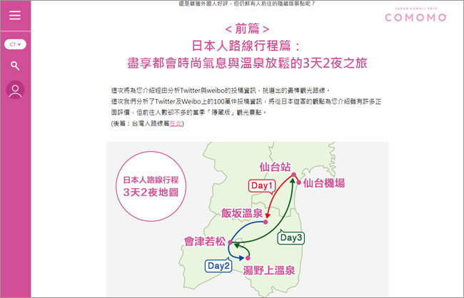 COMOMOに掲載された観光ルート提案記事