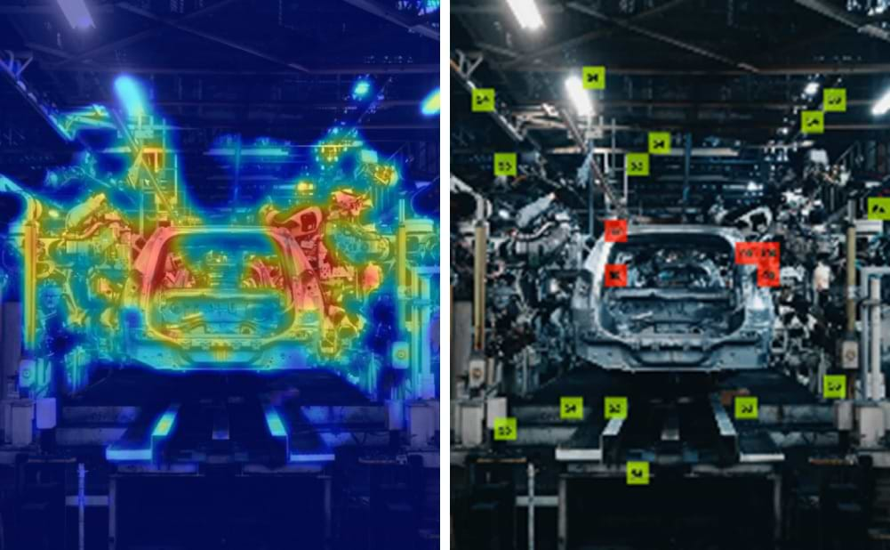 タグ社によるヒートマップ解析画面での、コンテンツ分析の一例。赤色が視線が集中している箇所で、画面中央の赤色が途切れないほど、パフォーマンスの良いコンテンツと言える。