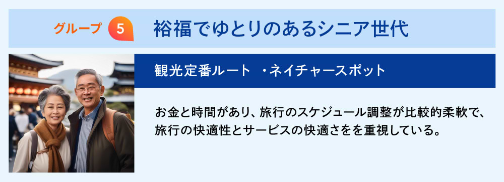 グループ5:裕福でゆとりのあるシニア世代