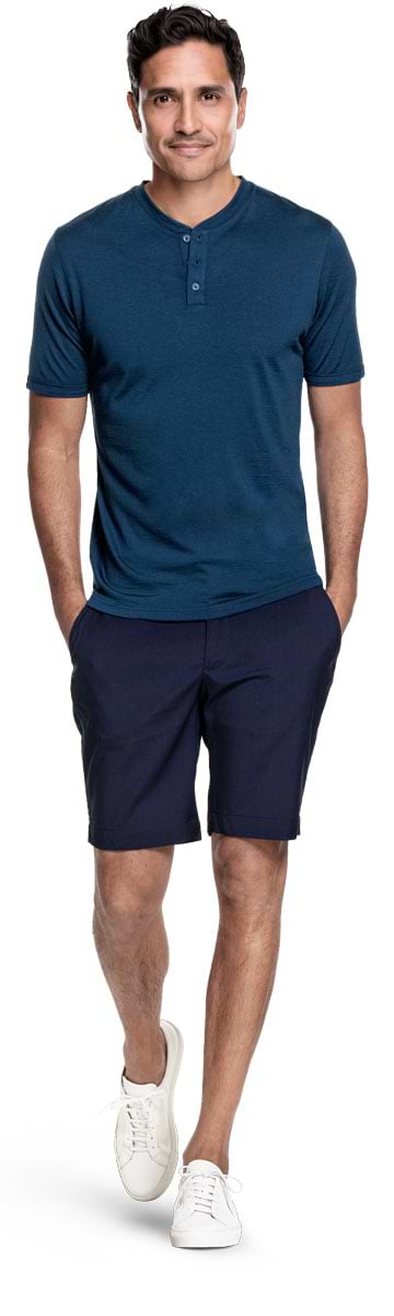 Shirt Henley Short Sleeve Bright Blue