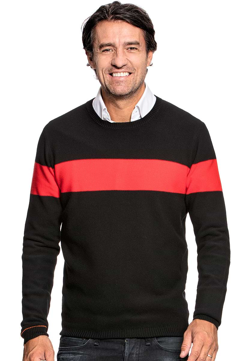 Honeycomb knit sweater for men made of Merino wool in Black