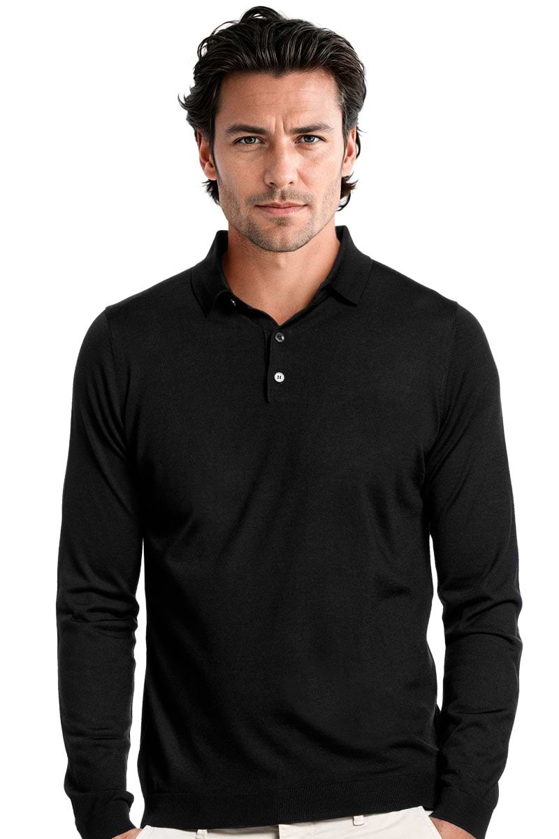 Blue Label Polo Buttons Long Sleeve Deep Black