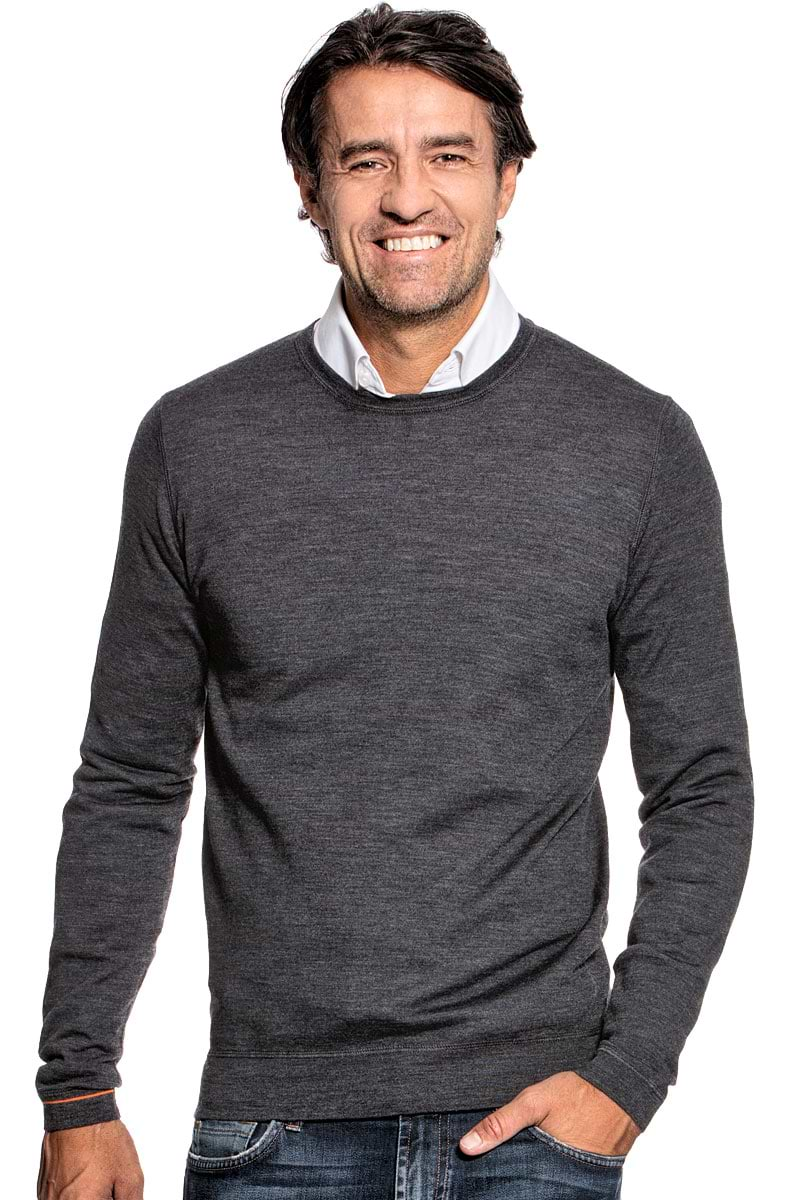 Crew neck pullover for men made of Merino wool in Dark grey