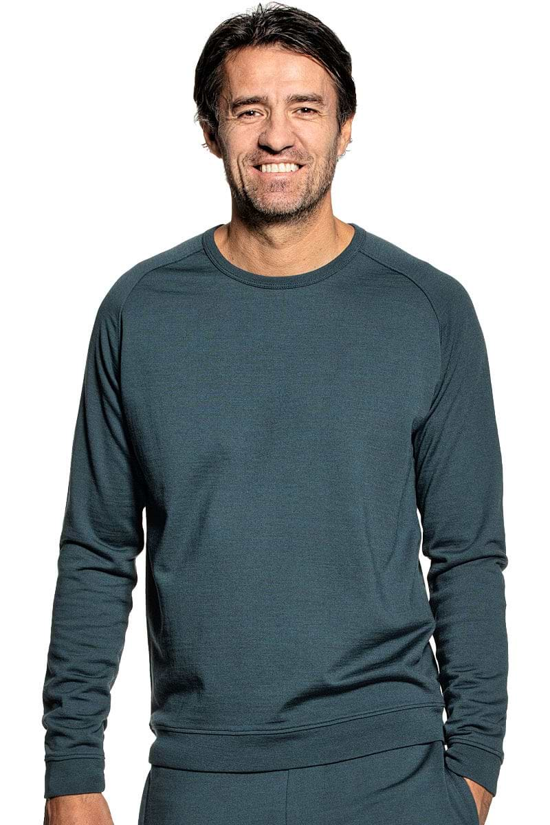 Sweatshirt for men made of Merino wool in Blue green