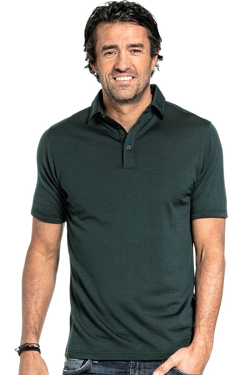 Polo shirt for men made of Merino wool in Dark green