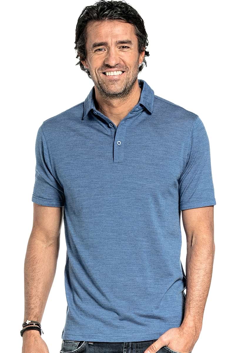 Poloshirt voor mannen gemaakt van merinowol in het Helderblauw