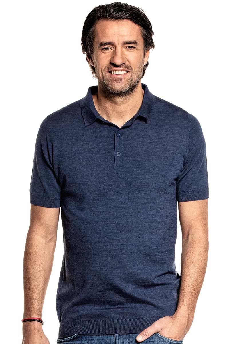 Luxury polo for men made of Merino wool in Blue