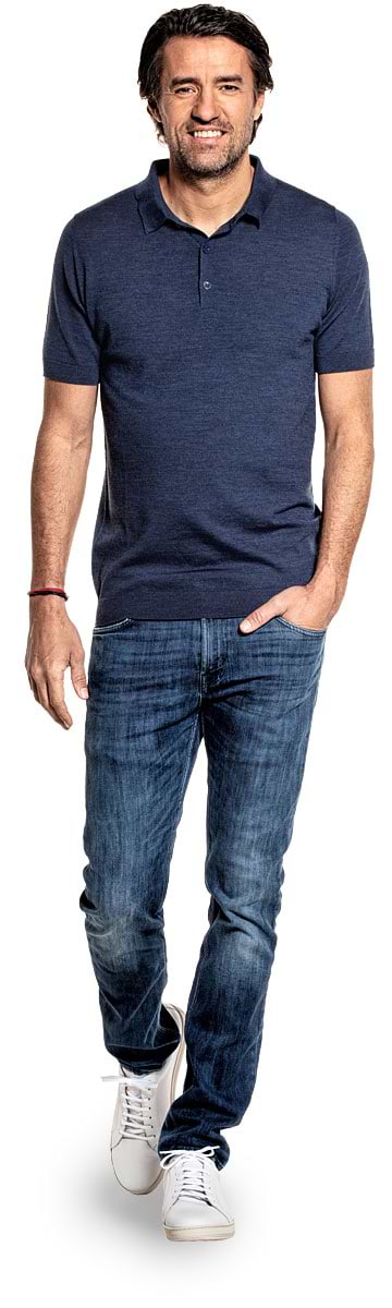 Riva Buttons Short Sleeve voor mannen gemaakt van merinowol in het Blauw
