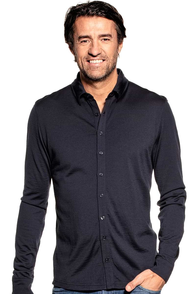 Dress shirt for men made of Merino wool in Dark blue