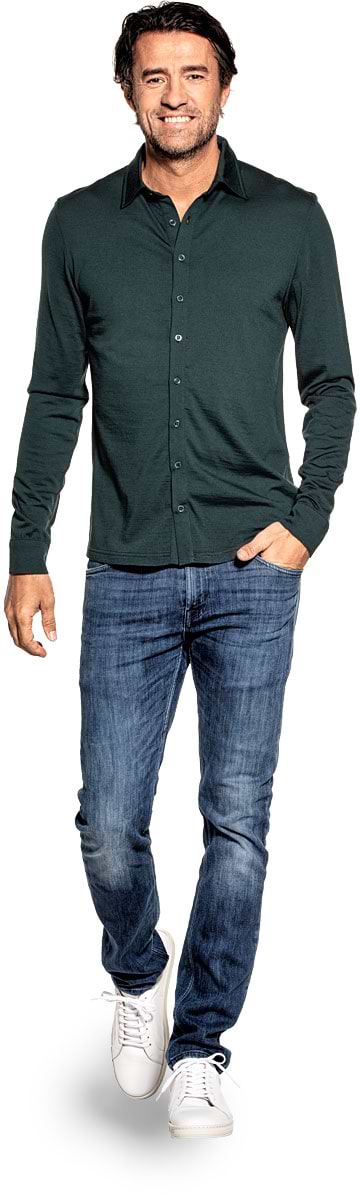 Shirt Button Up voor mannen gemaakt van merinowol in het Donkergroen