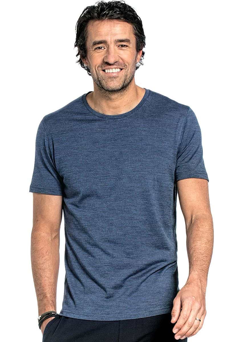 Shirt Round Neck voor mannen gemaakt van merinowol in het Blauw