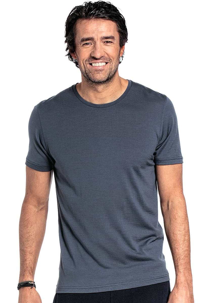 Shirt Round Neck voor mannen gemaakt van merinowol in het Grijsblauw