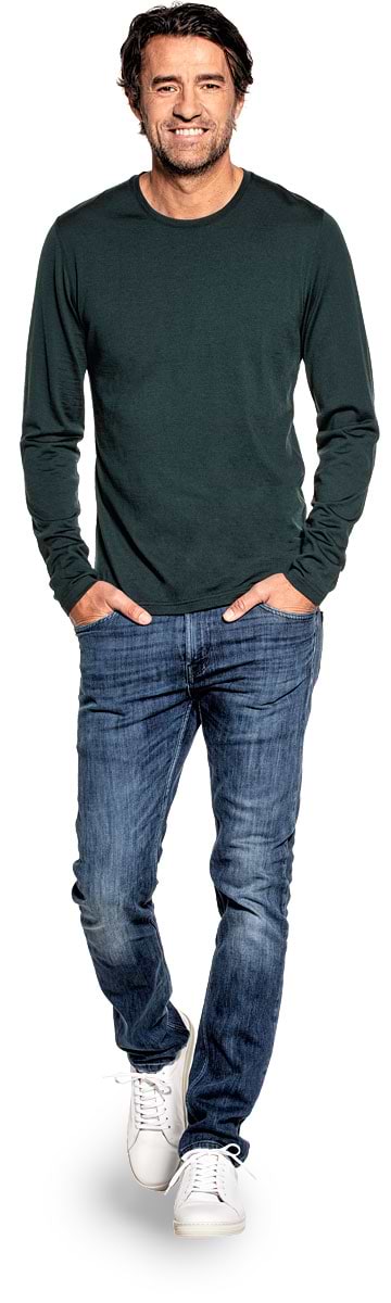 Shirt Long Sleeve voor mannen gemaakt van merinowol in het Donkergroen
