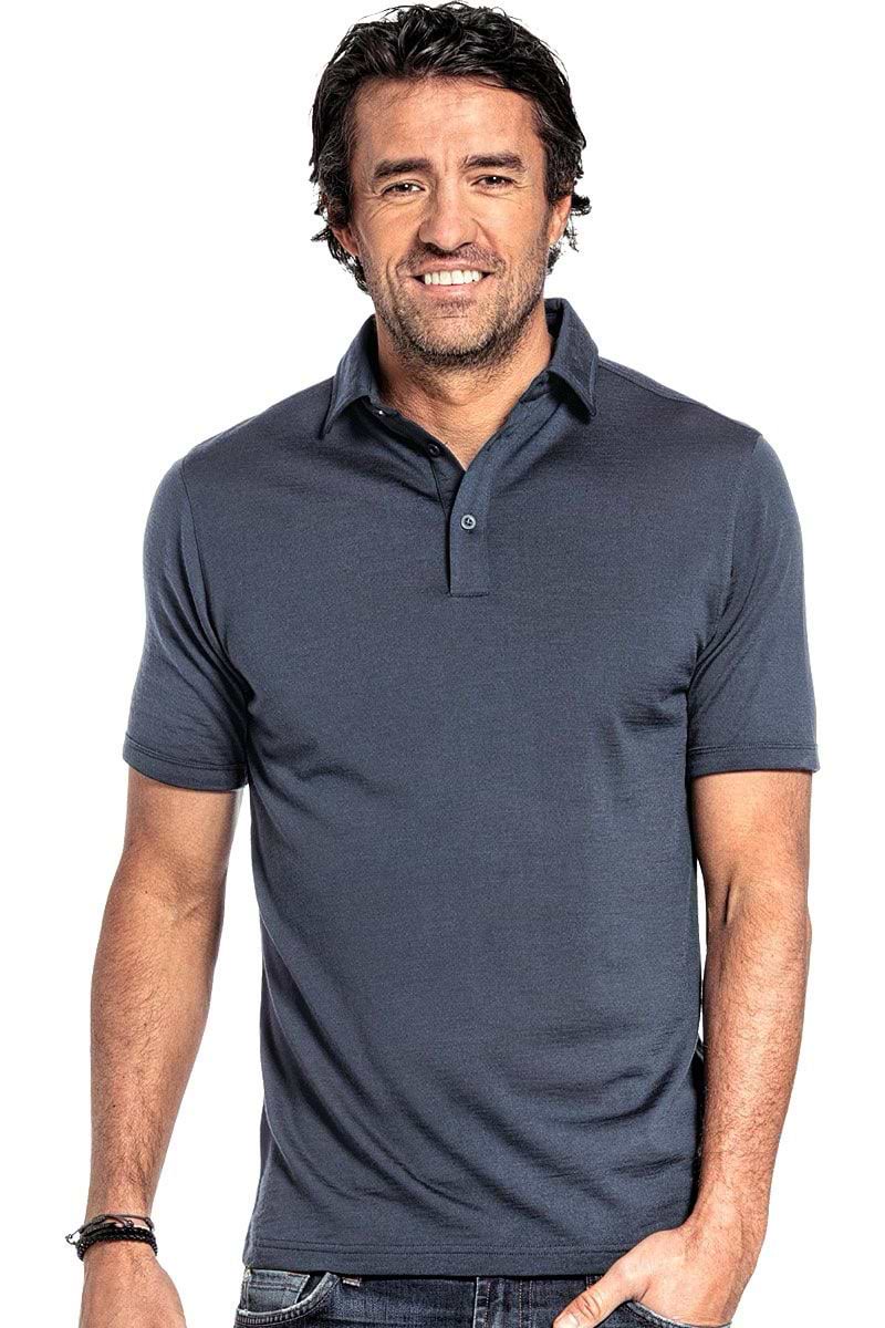 Poloshirt für Herren aus Merinowolle in Graublau
