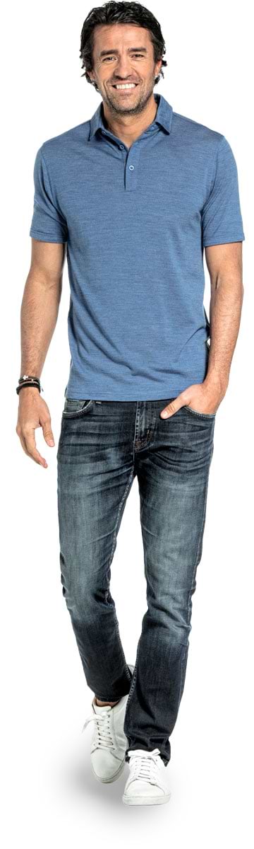 Shirt Polo Short Sleeve voor mannen gemaakt van merinowol in het Helderblauw