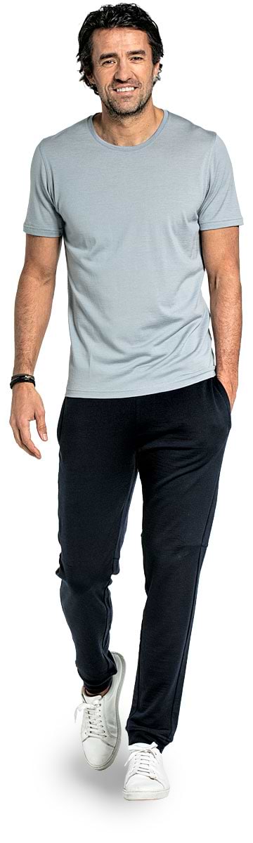 Shirt Round Neck voor mannen gemaakt van merinowol in het Grijsblauw