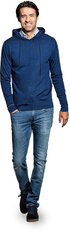 Wollhoodie für Herren aus Merinowolle in Blau