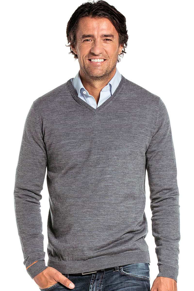 V-Neck voor mannen gemaakt van merinowol in het Grijs