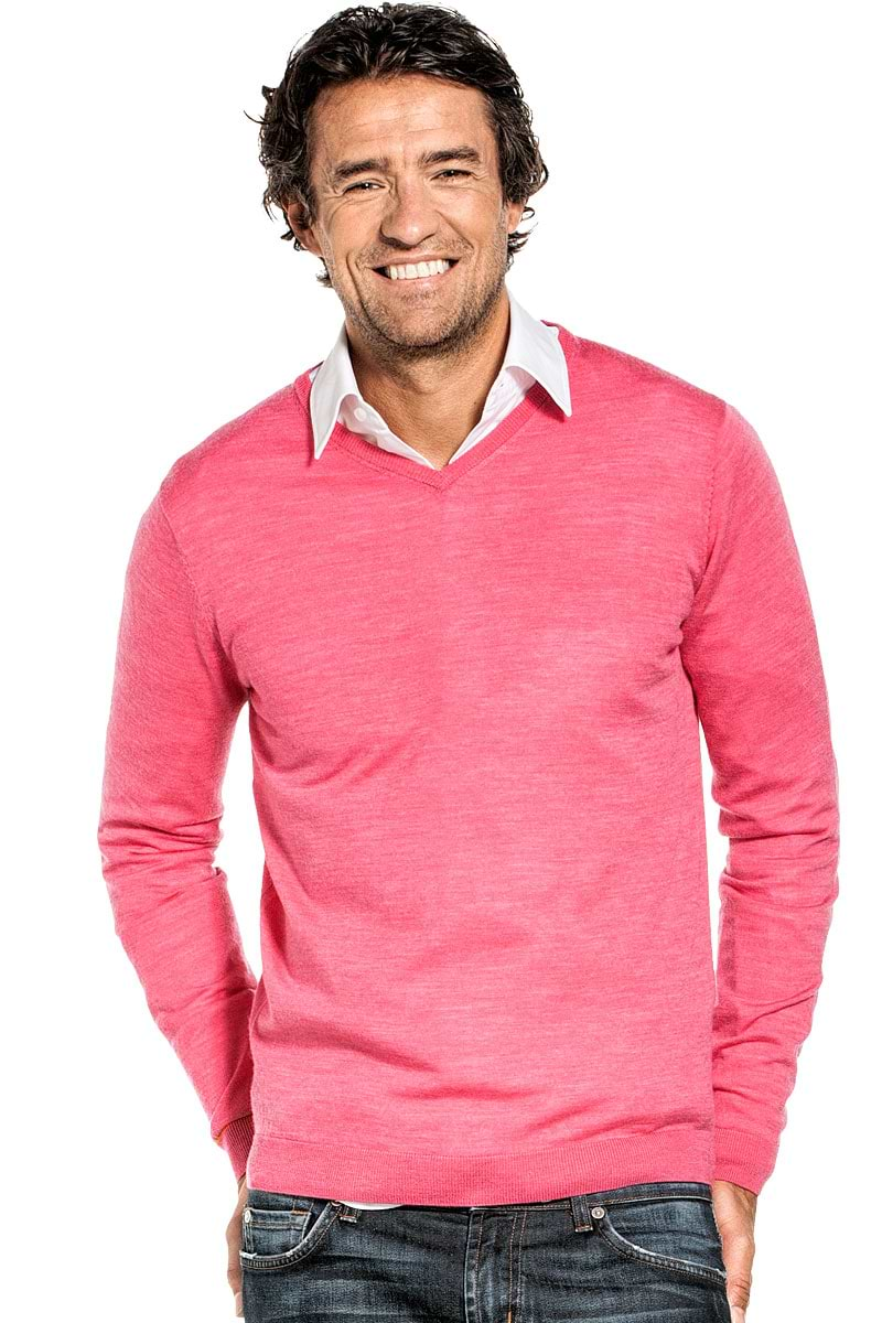 Pullover mit V-Ausschnitt für Herren aus Merinowolle in Pink