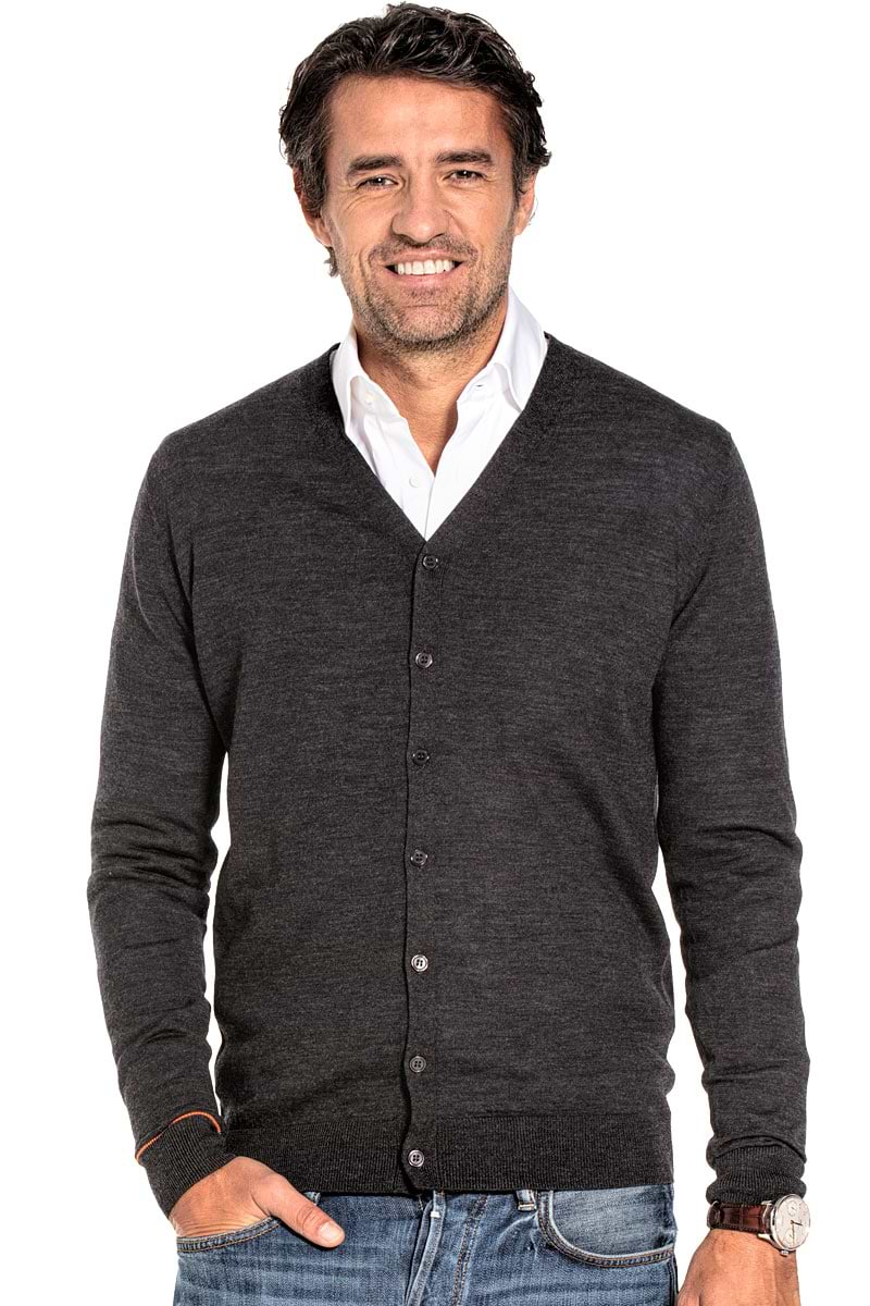 Cardigan for men made of Merino wool in Dark grey