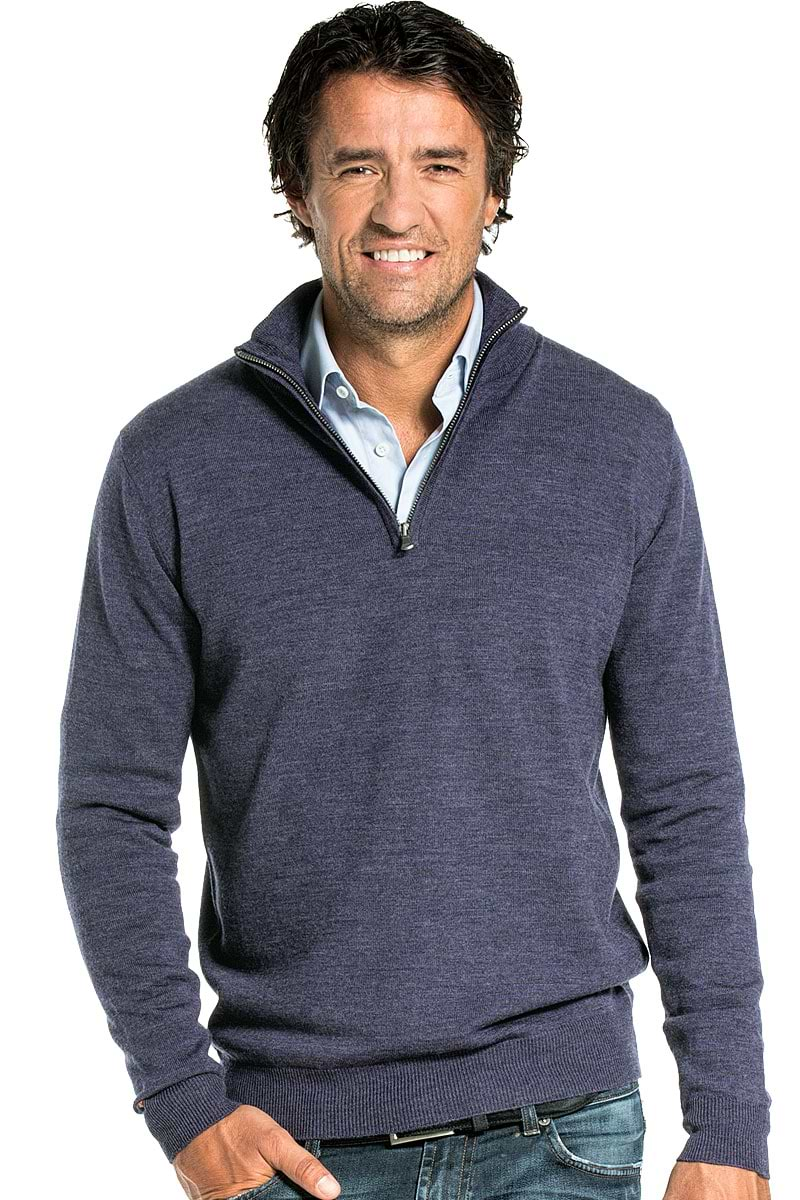 Half zip sweater for men made of Merino wool in Purple