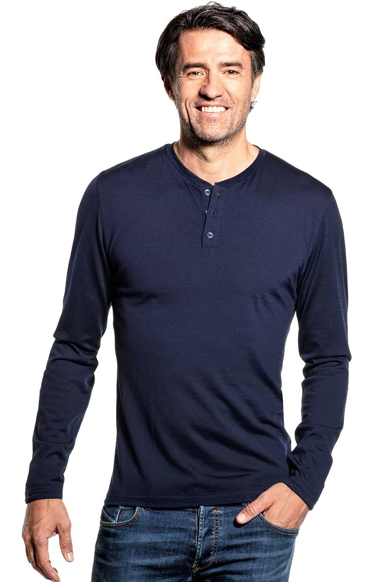 Shirt Henley Long Sleeve Navy Blue