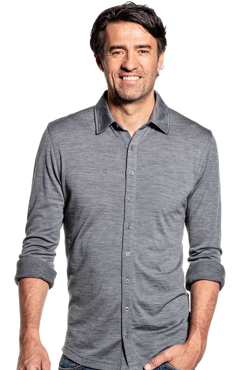 Shirt Button Up voor mannen gemaakt van merinowol in het Grijs