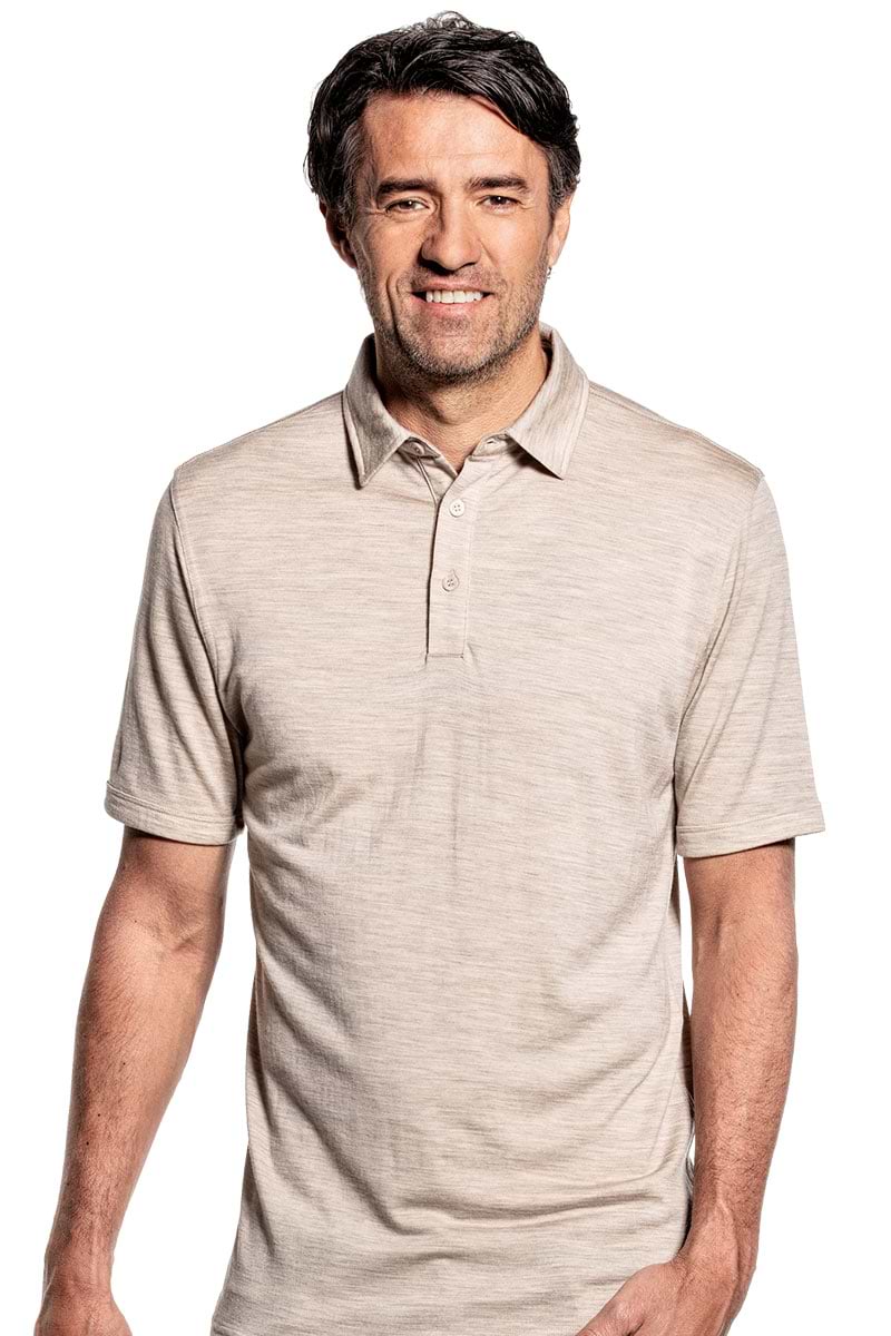 Shirt Polo Short Sleeve voor mannen gemaakt van merinowol in het Beige