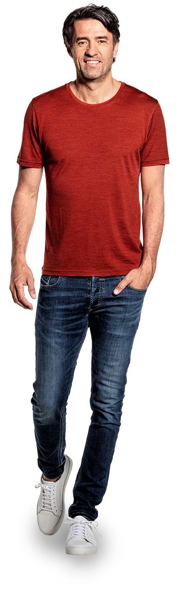 Merino T-Shirt mit Rundhals in Rot