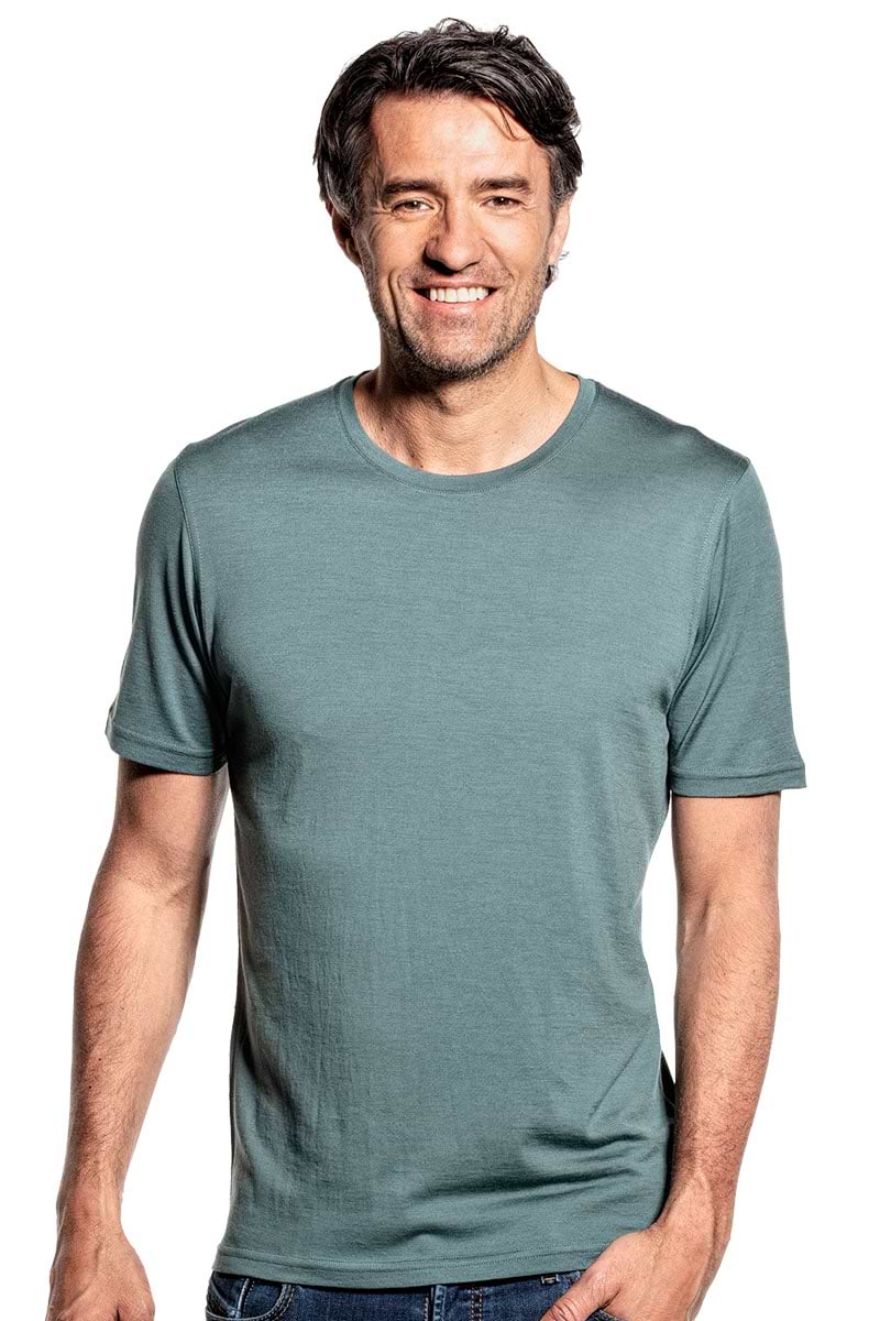 Shirt Round Neck voor mannen gemaakt van merinowol in het Groen