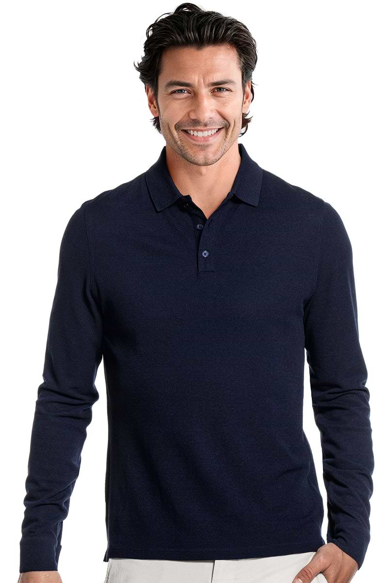 Blue Label Polo Pique Long Sleeve Navy Blue