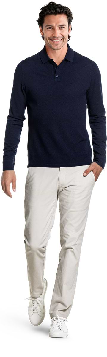 Blue Label Polo Pique Long Sleeve Navy Blue