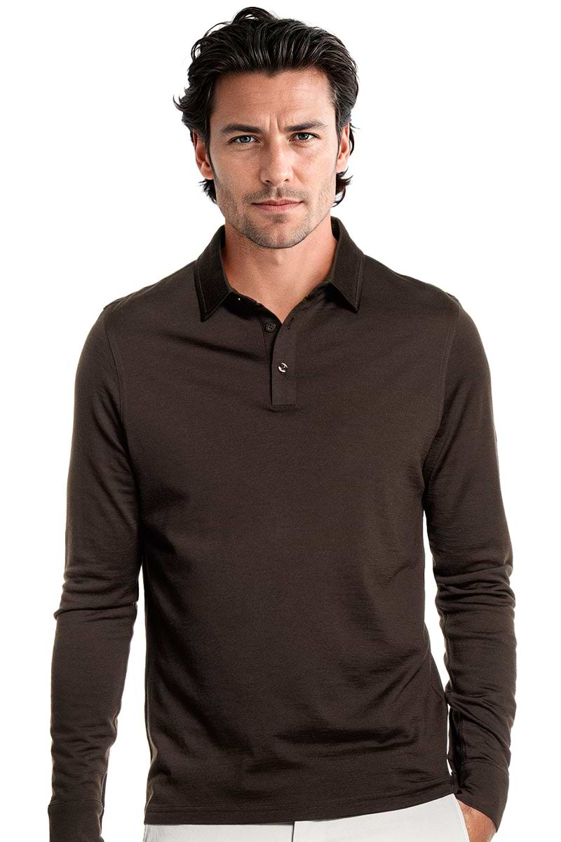 Shirt Polo Long Sleeve Very Dark Brown
