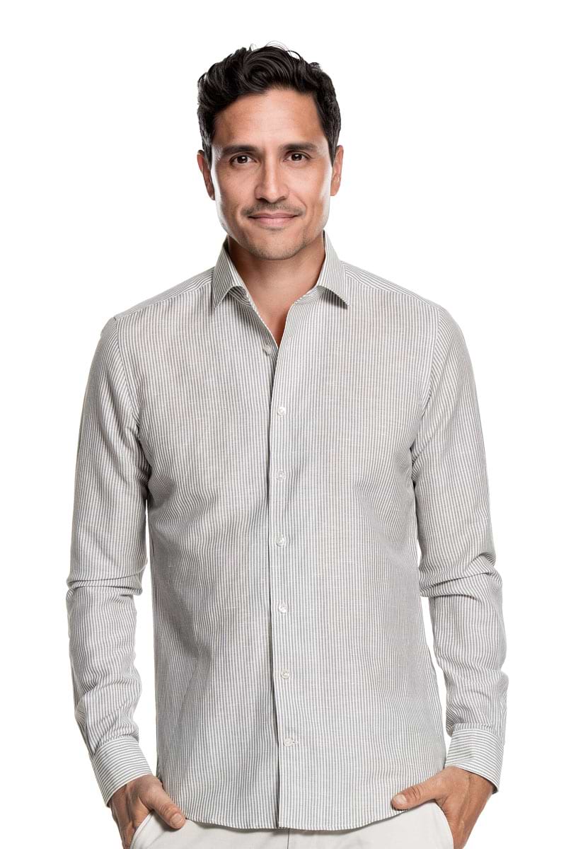 Wool Linen Shirt Stripes Grey
