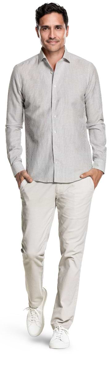 Wool Linen Shirt Stripes Grey