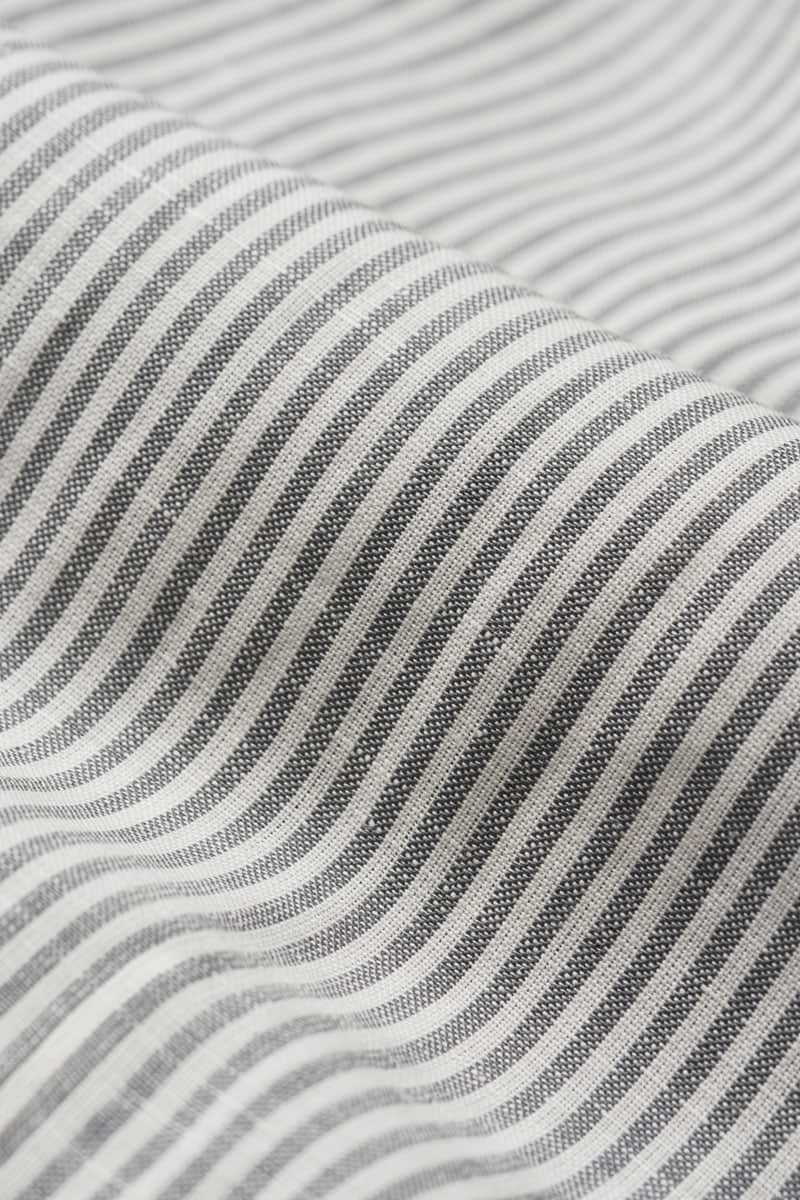 Wool Linen Shirt Stripes Grey